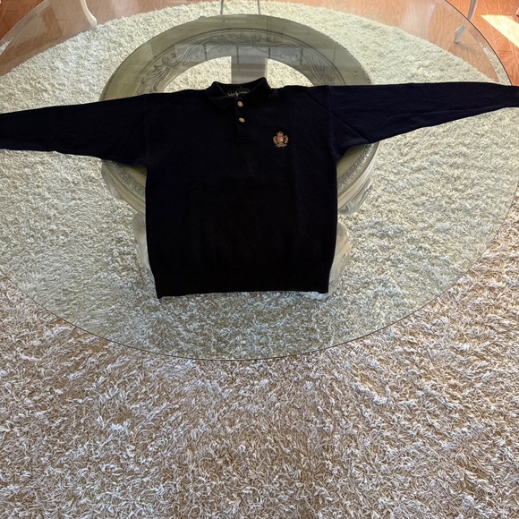 VTG Polo Ralph Lauren Blue Collared Crest Two Button Lambswool Sweater Men’s M - Picture 6 of 11